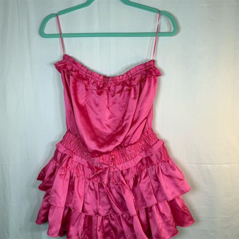 Day + Moon Mini Dress Womens Size L Hot Pink Ruffle Tiered Party Y2K